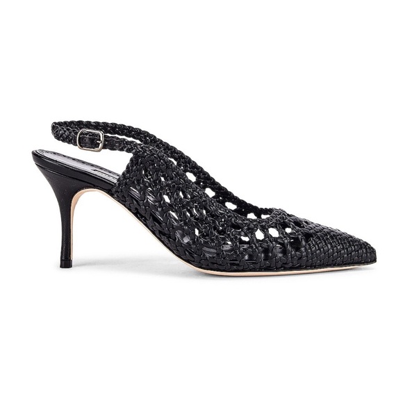 Manolo Blahnik Black leather Basket Weave Slingblack heels 36.5 6.5 NWT sold out - Picture 4 of 7